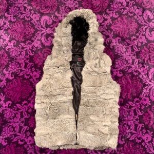 SURELL Kids Rabbit Fur Hooded Vest